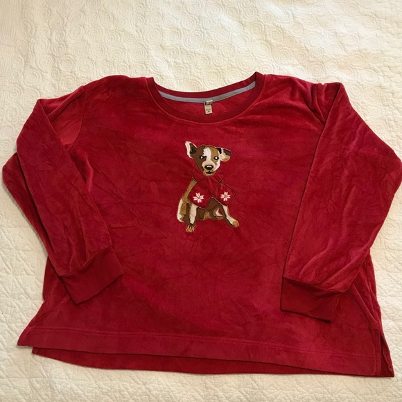 Lightweight soft red sweatshirt / top with cute puppy design by ED (XL) - Picture 8 of 15